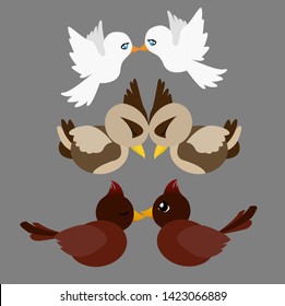 A Pair Of Cuckoo Lark And Dove Cartoon Vector Illustration