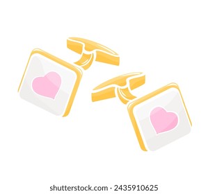 pair cufflinks with hearts color vector illustration
