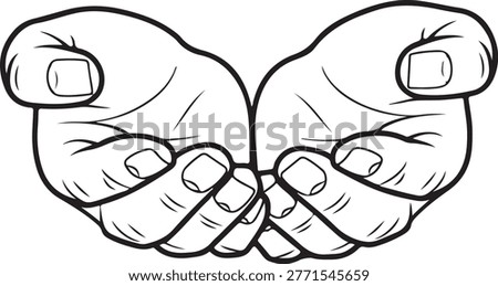 Pair of cupped hands reaching out, gesture of offering help, care, support, generosity, giving, receiving, prayer, hope, kindness.