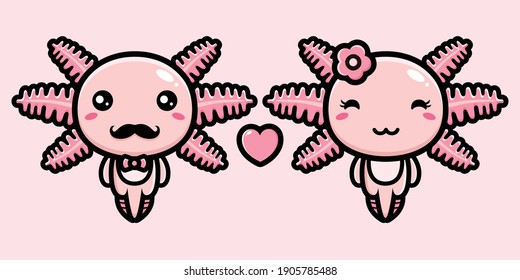 a pair of cute axolotls in love