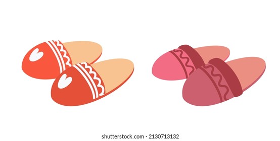 pair of cute cozy house slippers, vector flat illustration, isolated, cartoon.