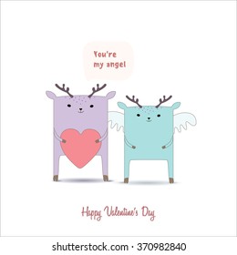 Pair of cute deers at Valentines day. Vector card, illustration.
