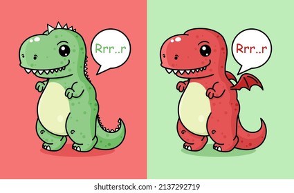 a pair of cute dinosaur mascot vectors