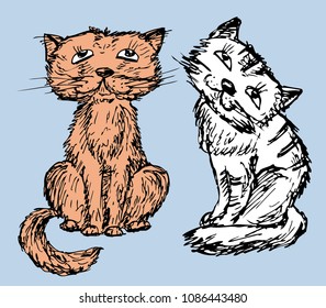 A pair of the cute drawn cats