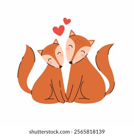 A pair of cute foxes in love. Flat vector illustration.