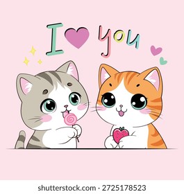 Par de gatitos lindos, de alta calidad. Ideal para diseños de San Valentín, serigrafía, DTF, camisetas, pegatinas, tazas, tarjetas de felicitación, regalos y artículos románticos. Colores pastel.