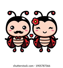 a pair of cute ladybugs love each other