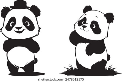 A pair of cute panda standing