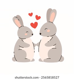 A pair of cute rabbits in love. Flat vector illustration.