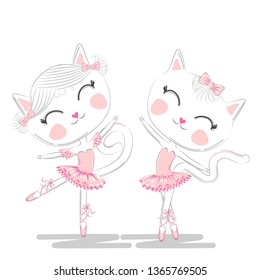 A pair of cute white ballerina cats in pink ballet tutu and pointe