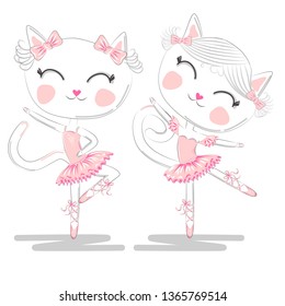 A pair of cute white ballerina cats in pink ballet tutu and pointe