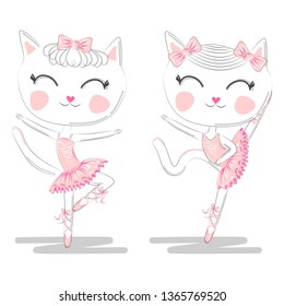 A pair of cute white ballerina cats in pink ballet tutu and pointe