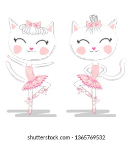 A pair of cute white ballerina cats in pink ballet tutu and pointe