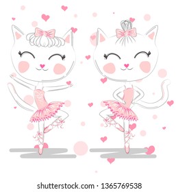 A pair of cute white ballerina cats in pink ballet tutu and pointe