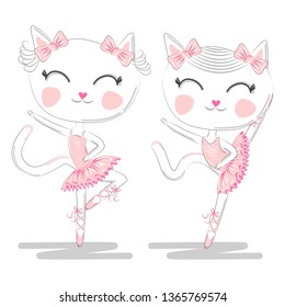 A pair of cute white ballerina cats in pink ballet tutu and pointe