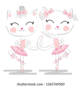 A pair of cute white ballerina cats in pink ballet tutu and pointe
