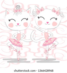 A pair of cute white ballerina cats in pink ballet tutu and pointe