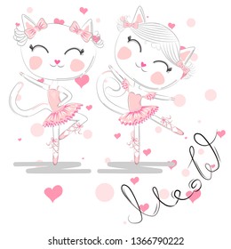 A pair of cute white ballerina cats in pink ballet tutu and pointe.