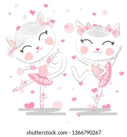 A pair of cute white ballerina cats in pink ballet tutu and pointe