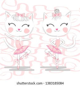 A pair of cute white ballerina cats in pink ballet tutu and pointe