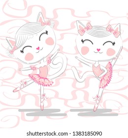 A pair of cute white ballerina cats in pink ballet tutu and pointe