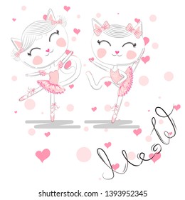 A pair of cute white ballerina cats in pink ballet tutu and pointe.