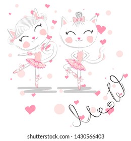 A pair of cute white ballerina cats in pink ballet tutu and pointe.