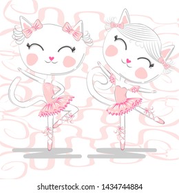 A pair of cute white ballerina cats in pink ballet tutu and pointe