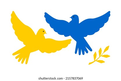 Pair of cute yellow and blue peace doves. Ukraine bird flag colors isolated on white background. Nice print. Vector.
