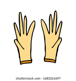 Pair of cute yellow gloves on a white background. Vector isolated element for design. 