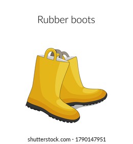 Paar süße gelbe Gummistiefel auf weißem Hintergrund, Vektorgrafik.