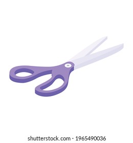 A pair of cutting blades attached with screw, scissors icon in isometric style  