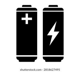 Pair of cylindrical AA batteries silhouette vector icon. Battery power, portable energy, battery charge, and electric supply.