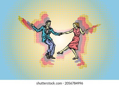 A Pair Of Dancer Doing The Jive Dance. Hand Drawn Vector Illustratoin. 