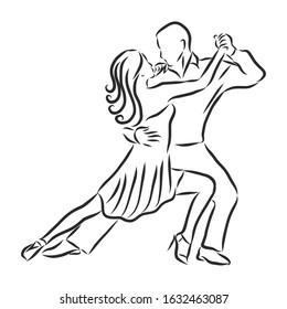 pair of dancers dancing Latin American dance, vector sketch illustration