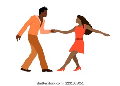 Pair dancing, classical, professional, modern and Latin American dances, rumba, salsa, samba. Man and woman dancing together, passionate tango. Vector illustration