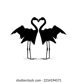 Pair of the Dancing Flamingo Silhouette for Icon, Symbol, Logo, Art Illustration, Pictogram, Website, or Graphic Design Element. Vector Illustration