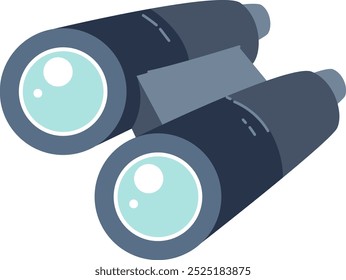 A pair of dark blue and gray binoculars with light blue lenses