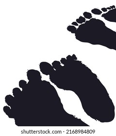 Un par de siluetas de huellas oscuras. Diseño aislado sobre fondo blanco.