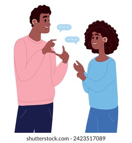 A pair of deaf and mute people using sign language to communicate. A man and a woman with hearing impairment. World Deaf Day and World Hearing Day . International day of sign languages.