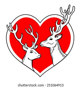 Pair of deer and red heart