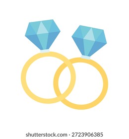 Pair of diamond ring. Romance, engagement, anniversary, accessory, marriage, wedding concepts. Flat vector design isolated illustration.