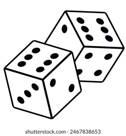 Pair of dice to gamble or gambling in craps line art vector icon for casino apps and websites