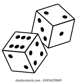 Pair of dice to gamble or gambling in craps line art vector icon for casino apps and websites