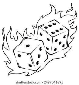 Par de dados para apostar o apostar en el fuego en los dados línea de arte icono de Vector para App de casino y Sitios web
