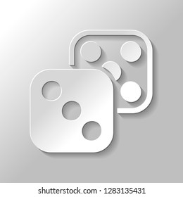 Pair of dice. Icon of azart games. Paper style with shadow on gray background