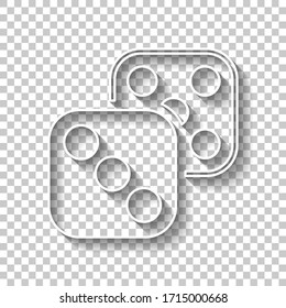 Pair of dice. Icon of azart games. White outline sign with shadow on transparent background