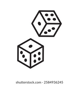 Pair dice icon. Gambling cube shape. Chance dotted symbol. Vector game sign.