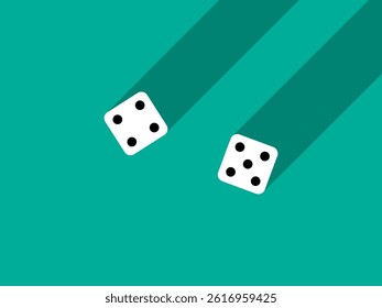 A pair of dice with numbers 4 and 5. Craps dice pair on a green table with a long shadow, top view. Casino dice game. Design for applications, banners, booklets, covers. Vector illustration