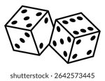 Pair of dice vector icon. Gambling, casino, board game, luck and chance symbol. Black outline illustration isolated on white background.